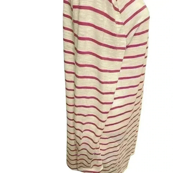 Chicos Ultimate Tee Cardigan Pink & white striped with side slit pockets size 2 - Picture 3 of 6